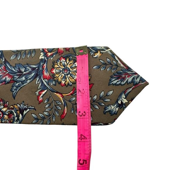 Oscar de la Renta Couture Taupe Brown Red Blue Floral Print Men's Neck Tie - Picture 7 of 8